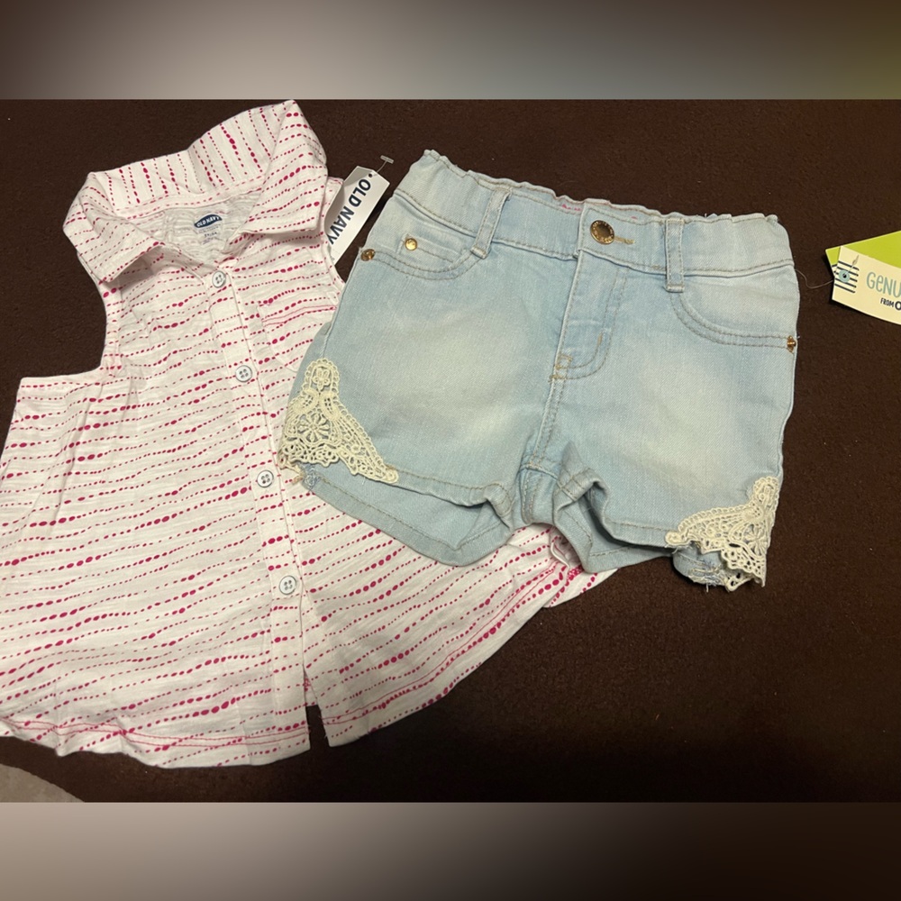 Girls' Pink and White Striped Top with Denim Shorts
Size 3T New!